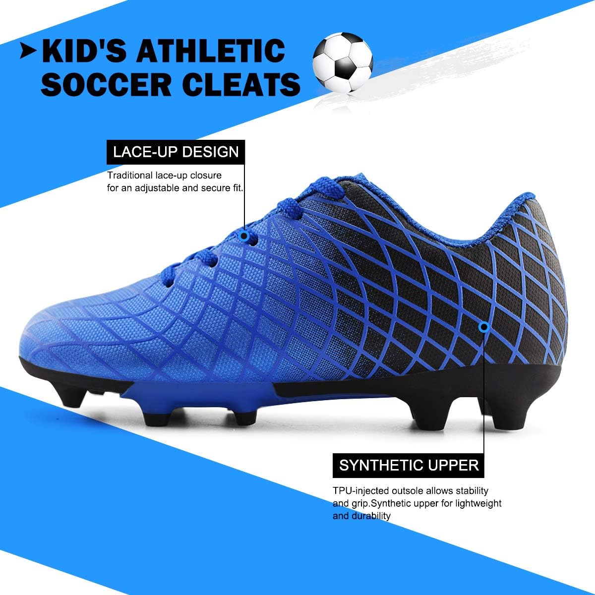 JABASIC Kids Outdoor Soccer Cleats Athletic Firm Ground Football Shoes ...